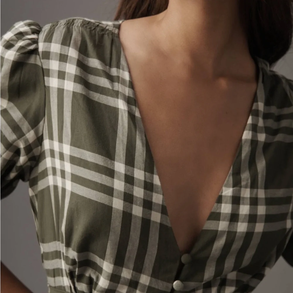 The Katerina Olive Green Plaid Button-Front Dress - Picture 3 of 5